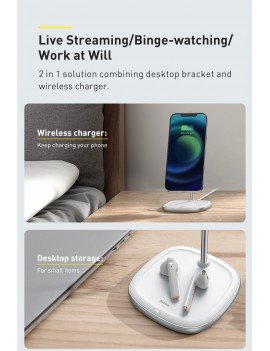 Baseus Swan Magnetic Desktop Bracket Wireless Charger (iPhone 12) White